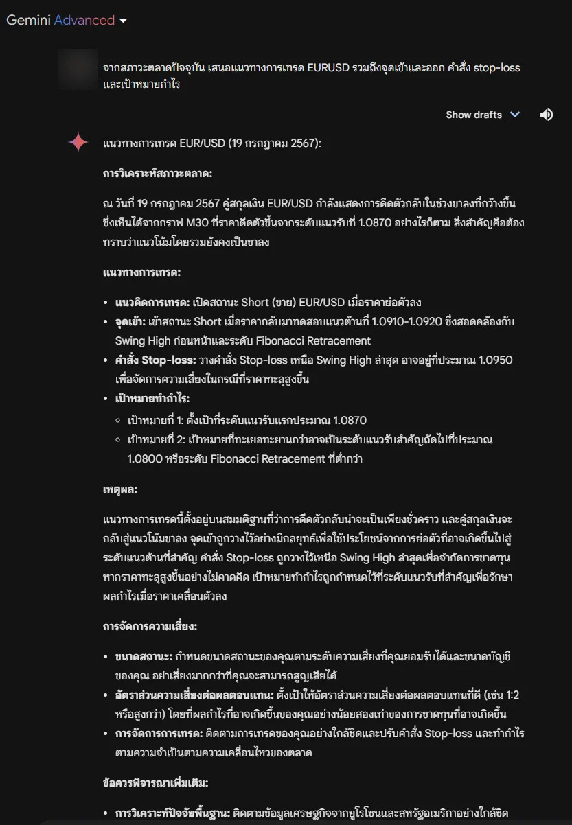 ลองใช้ Gemini Advanced: AI ช่วยเทรด Forex 4 ตัวอย่างการใช้ gemini advanced ai ช่วยเทรด forex